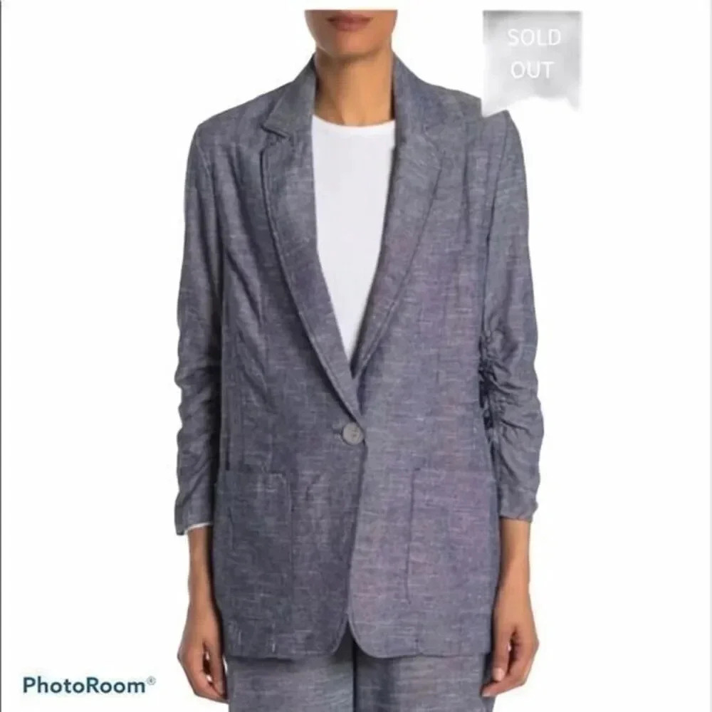 Max studio Linen Bland Ruched sleeve bla… - Picture 1 of 9